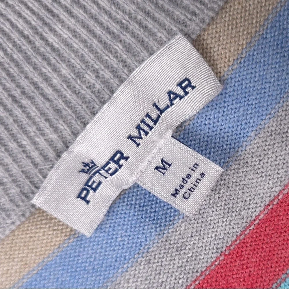 PETER MILLAR SILK CASHMERE PIMA COTTON‎ Size M Striped 1/4 Zip Pullover Sweater